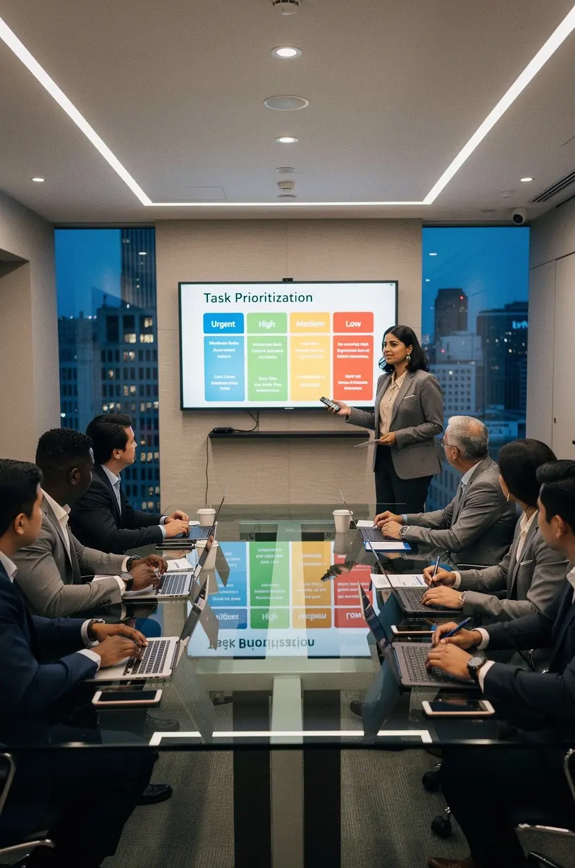 Team members collaborating on task delegation strategies.